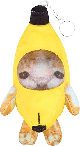 Miniatura 1 de Llavero de peluche de gato de plátano que llora, adornos divertidos felices del animal de peluche del gato del sonido del bebé