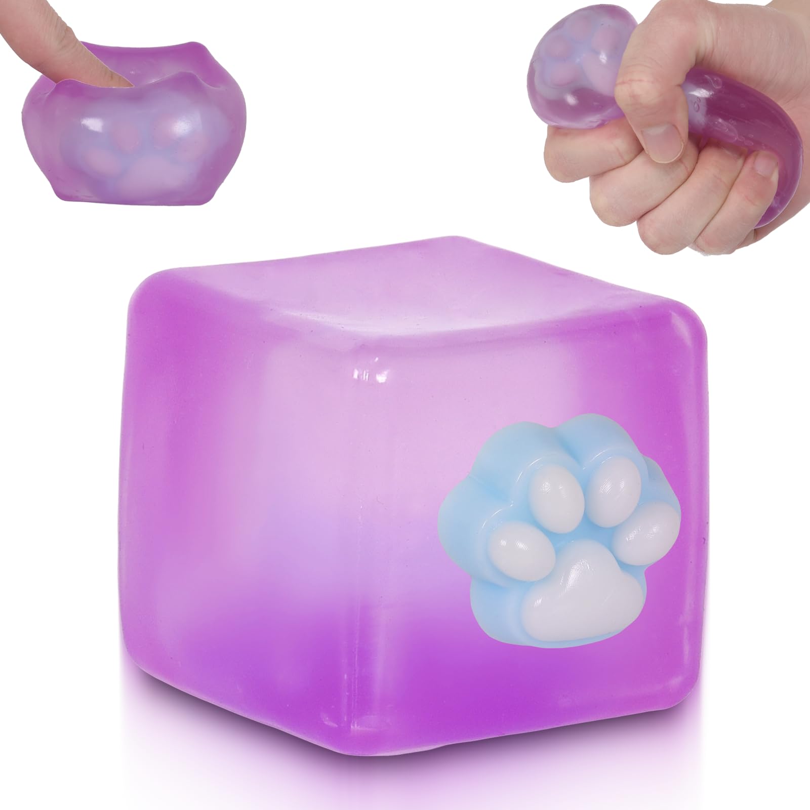 Puffwize Cat Paw Ice Cube Squishy, Medium 5CM(1.98 Inch) Stress Cube Squishy Toy, Soft Slow Rising Squishy Cube for Anxiety Relief, Sensory Fidget Squishy Toys for Kids Youth Adults (Purple)