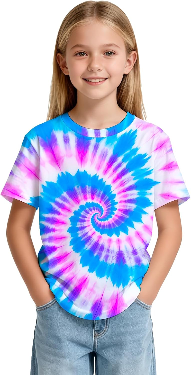 Kids Tie Dye T-Shirts Hippie Short Sleeve Shirt Tees for 6-18 Years Boys Girls - Image 3