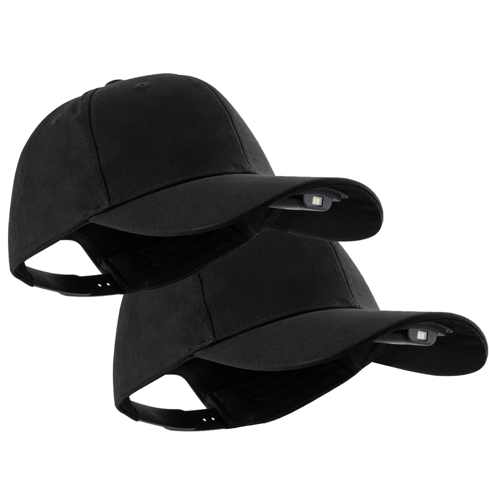 LED Hat Light - POWERCAP Baseball Cap with Light Built in - LED Cap Visor Light with Bright Headlight and IPX4 Rating (2.5 Black 2-Pack)
