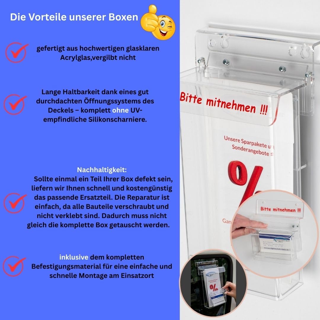 Flyerbox Prospektbox mit Visitenkartenbox wetterfest DIN LANG,1/3A4