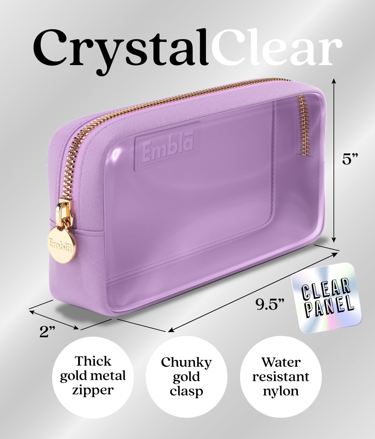Embla Medium Clear Makeup Bag Travel, Waterproof Nylon Travel Toiletry Bag with Smooth Zipper, Quart Size Cosmetic Pouch, Purple - Image 2