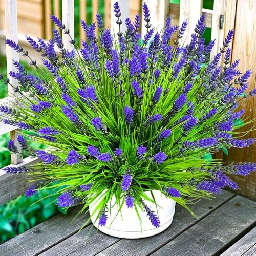 Artificial Plants Outdoor, 22 Pcs Artificial Flower For Outdoors Fake Plants UV Resistant, Realistic Fake Lavender Flowers No Fade Faux Plants Greenery Shrubs for Home Porch Garden Yard Window Box