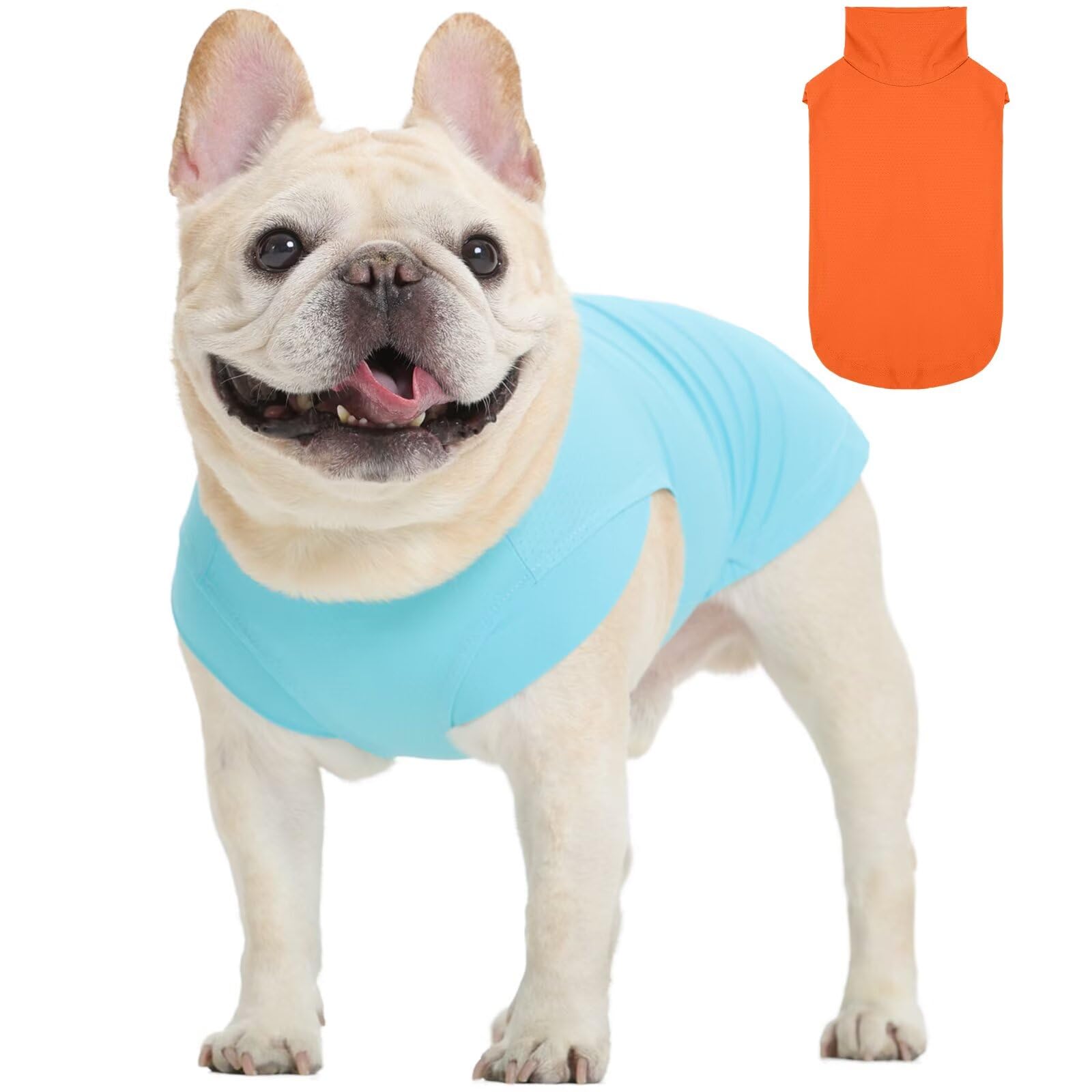 IECOii 2 Pack Dog Cooling Shirt for Sun Protection,Sleeveless Lightweight Vest Quick Dry for Dogs with Sensitive Skin,Lightweight UV Protective Vest for Outdoor Activity Orange&Blue M