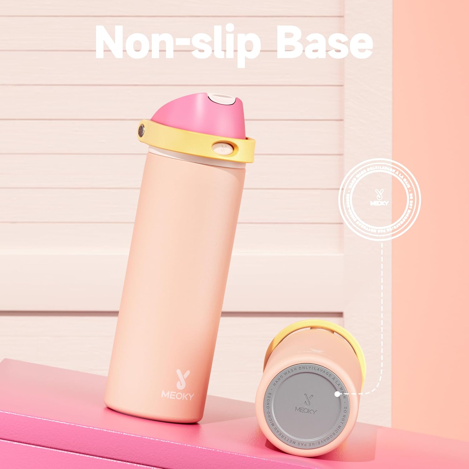 24 oz Insulated Water Bottle for Women: Meoky Stainless Steel Metal Water Bottle with 2-in-1 Straw and Spout Lid - Leak Proof, Cold for 24 Hours, Protective Silicone Base, BPA-Free for School, Coral - Image 8