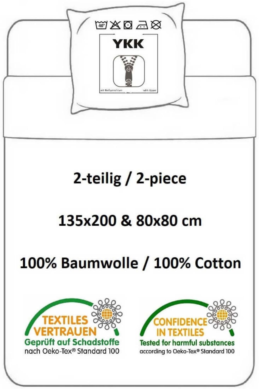 Traktor Partner-Bettwäsche mit Wendemotiv für 2 Personen Doppelbett Trecker Bettbezug 135x200 Kissenbezug 80x80 Baumwolle