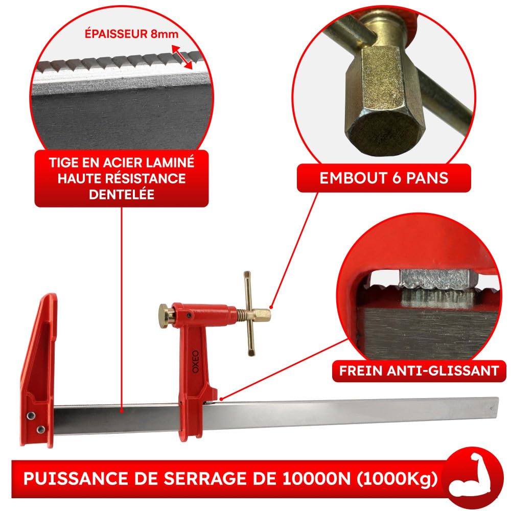 Lot de 2 serres joints à pompe 60 cm - Acier laminé - Longueur de serrage 60 cm - Saillie 125mm - Frein anti glissement