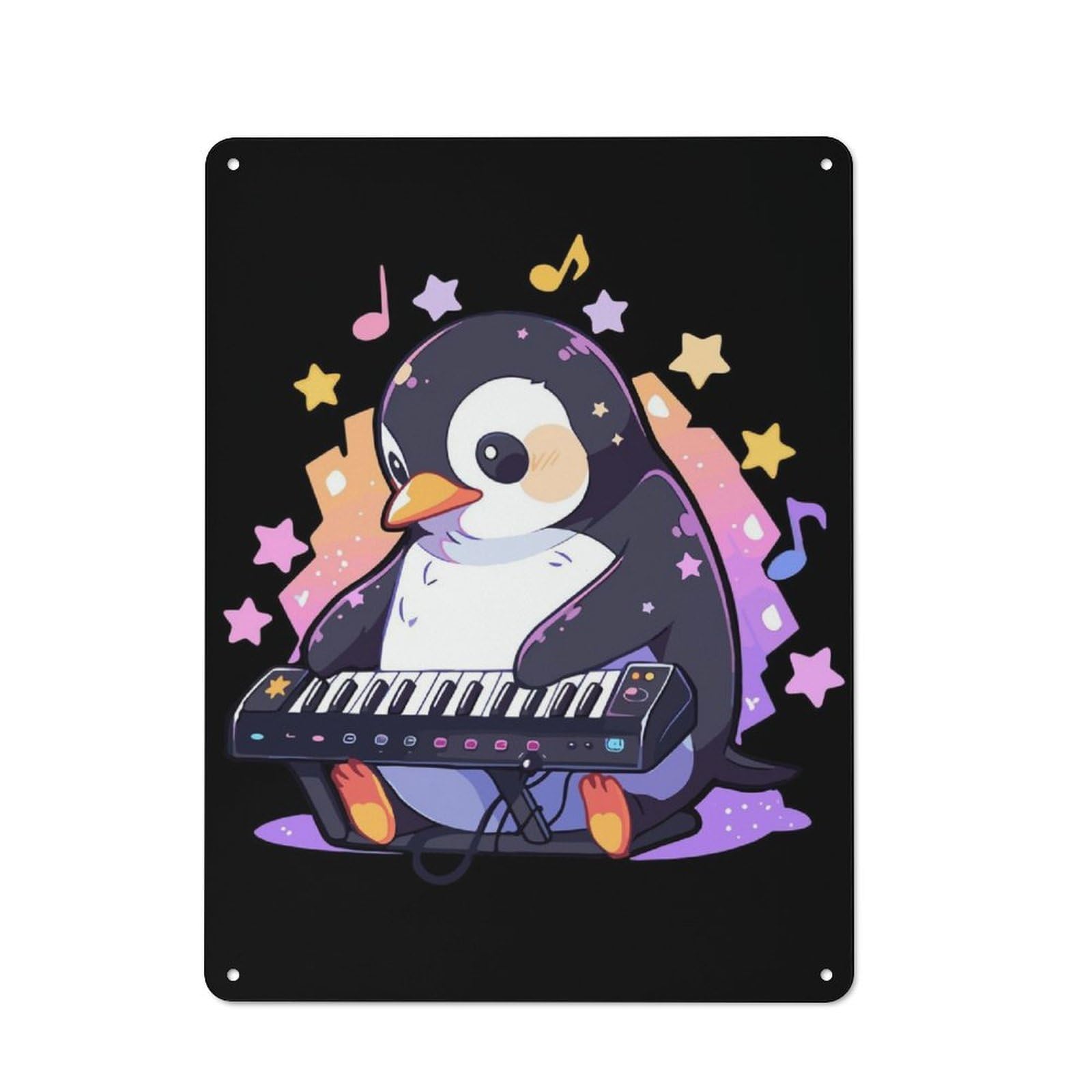 Junmoney Penguin Keyboard Rustic Tin Sign 40X30cm Featuring For Café Or Home Bar, Gift Idea At Christmas For Hospitality Decor Collectors