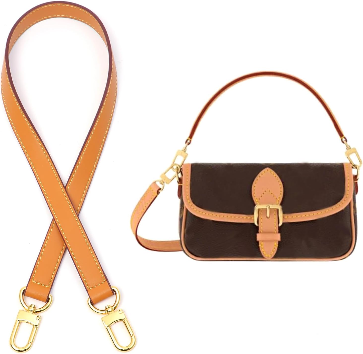Vachetta Leather Replacement Bags Wide Strap Shoulder Short Straps for Speedy Graceful Pochette Diane or Handbag (Beeswax)