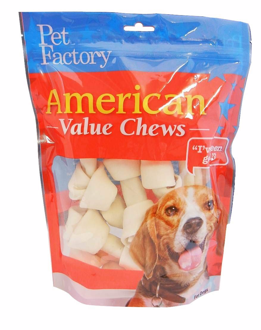 Pet Factory American Beefhide 4-5" Knotted Bones Dog Chew Treats - Natural Flavor, 8 Count/1 Pack