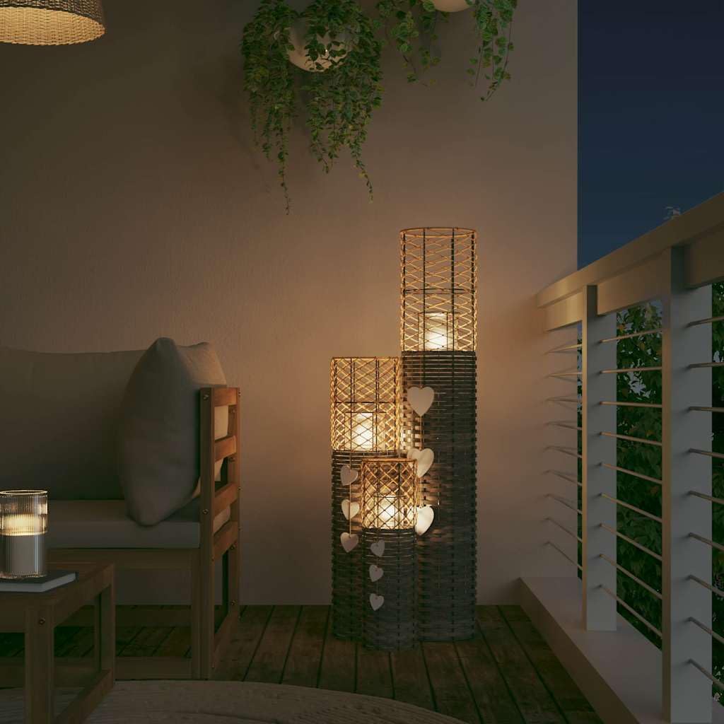 Kerzenhalter Set 3 Stück Grau aus Korbweide mit Glas und Eisen in 3 Größen für Wohnzimmer Schlafzimmer Garten und Hochzeit Dekoration Beleuchtung Tischdeko Vintage Modern Aromatherapie