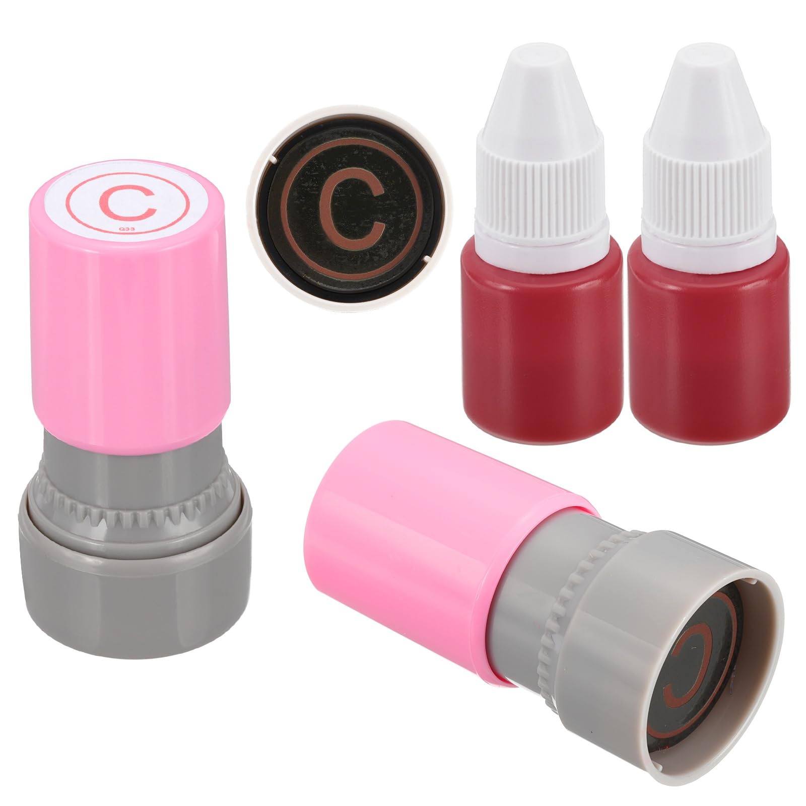 PATIKIL Letter Stamps Self Inking, 2Pcs Alphabet C Character Teacher Ink Initial Stamp with Refill Ink for Class Notebook Scrapbooking DIY Craft, Pink