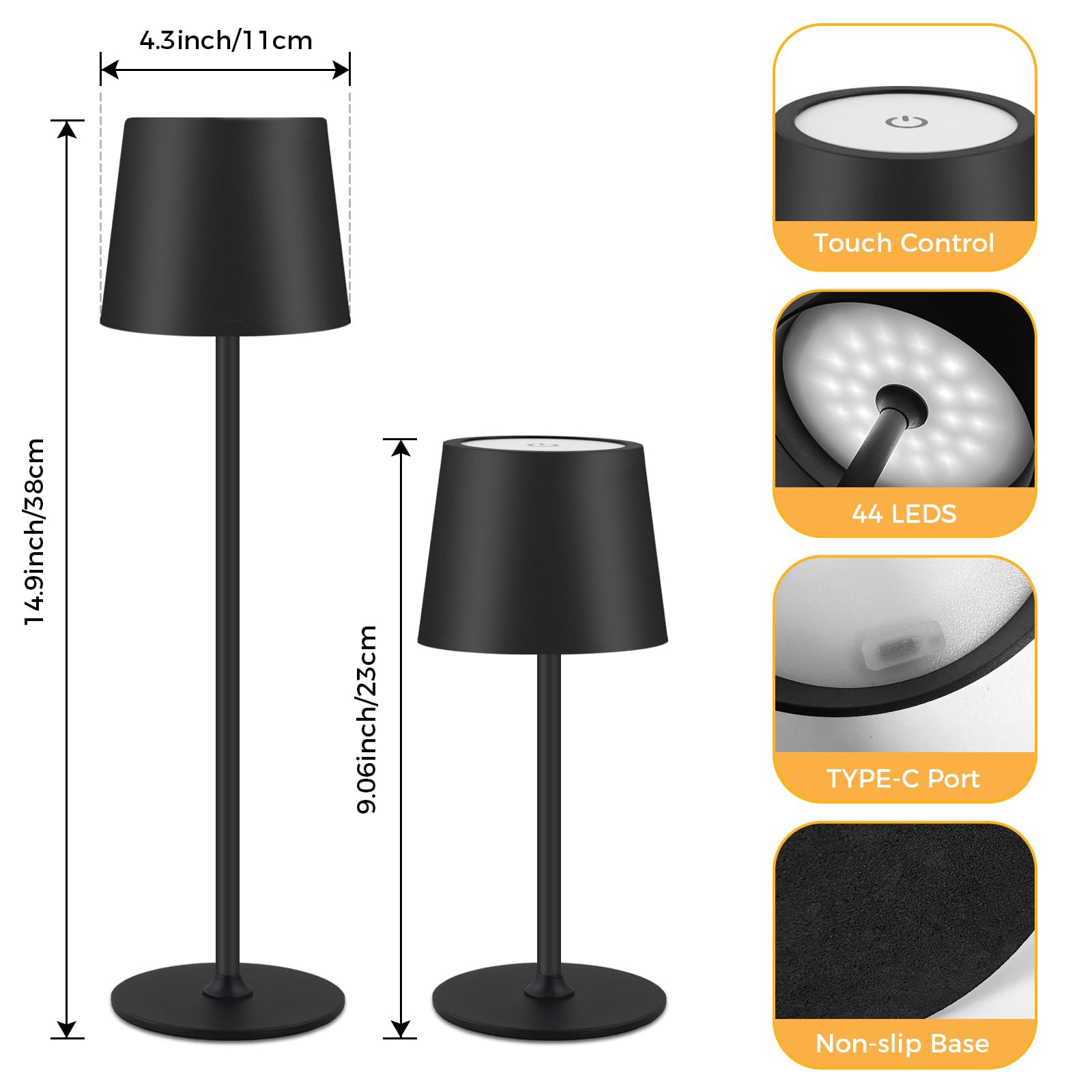 CNMTCCO Bezprzewodowa lampa stołowa, ładowana baterią 5200 mAh, regulowana wysokość, 3 temperatury barwowe, możliwość ściemniania, przenośna, wodoodporna
