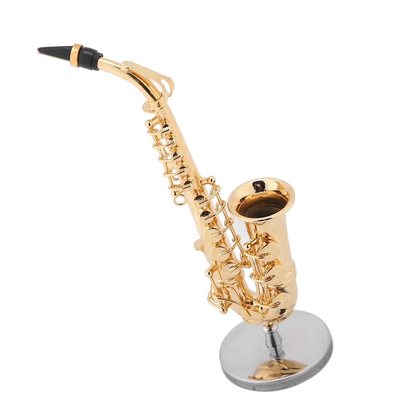 Ozdoby na instrumenty muzyczne Miniaturowy saksofon altowy ze stojakiem i futerałem zdobiony pozłacanym instrumentem muzycznym