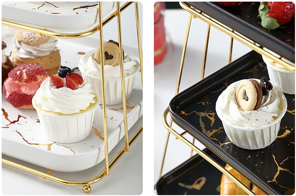 Tiered with tters 2 or 3 Tier Serving Tray Ceramic Food Disy Stand European Creative Jewelry Rack for Desserts Fruits Candy Disy Holder(Gold,White)