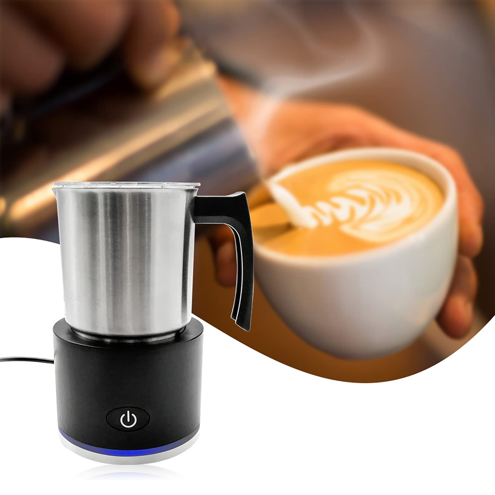 HMTE Montalatte Automatico e scaldalatte,Riscaldatore di Liquido Elettrico per Latte a Vapore con funzionalità Latte Caldo e Freddo,Creatore di Schiuma per montalatte Silenzioso