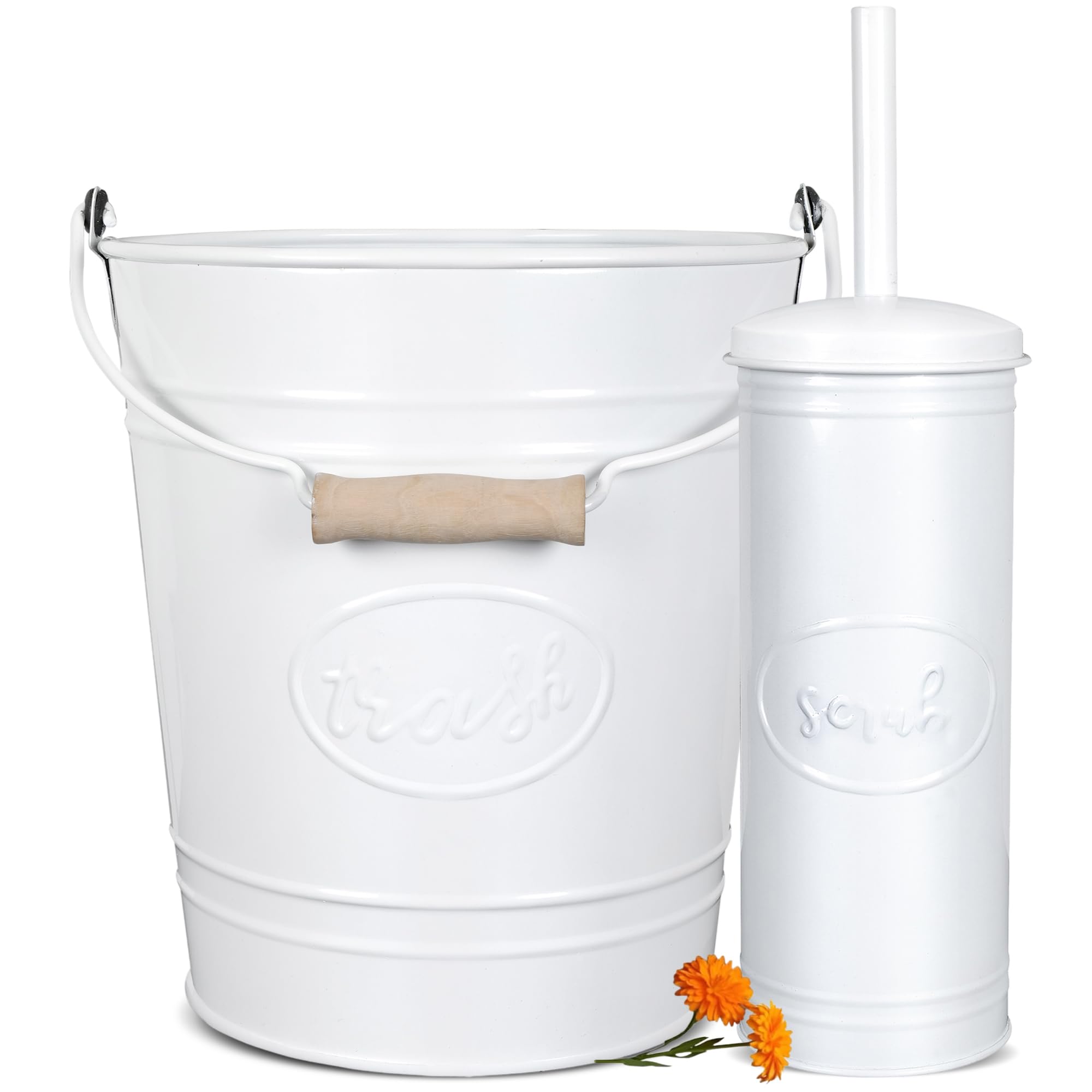 Autumn Alley Rustic Farmhouse White Bathroom Trash Can and Toilet Brush Set – Bathroom Accessories for Modern Farmhouse Charm, White Trash Can with Toilet Brush and Holder, 2 Gal. Capacity