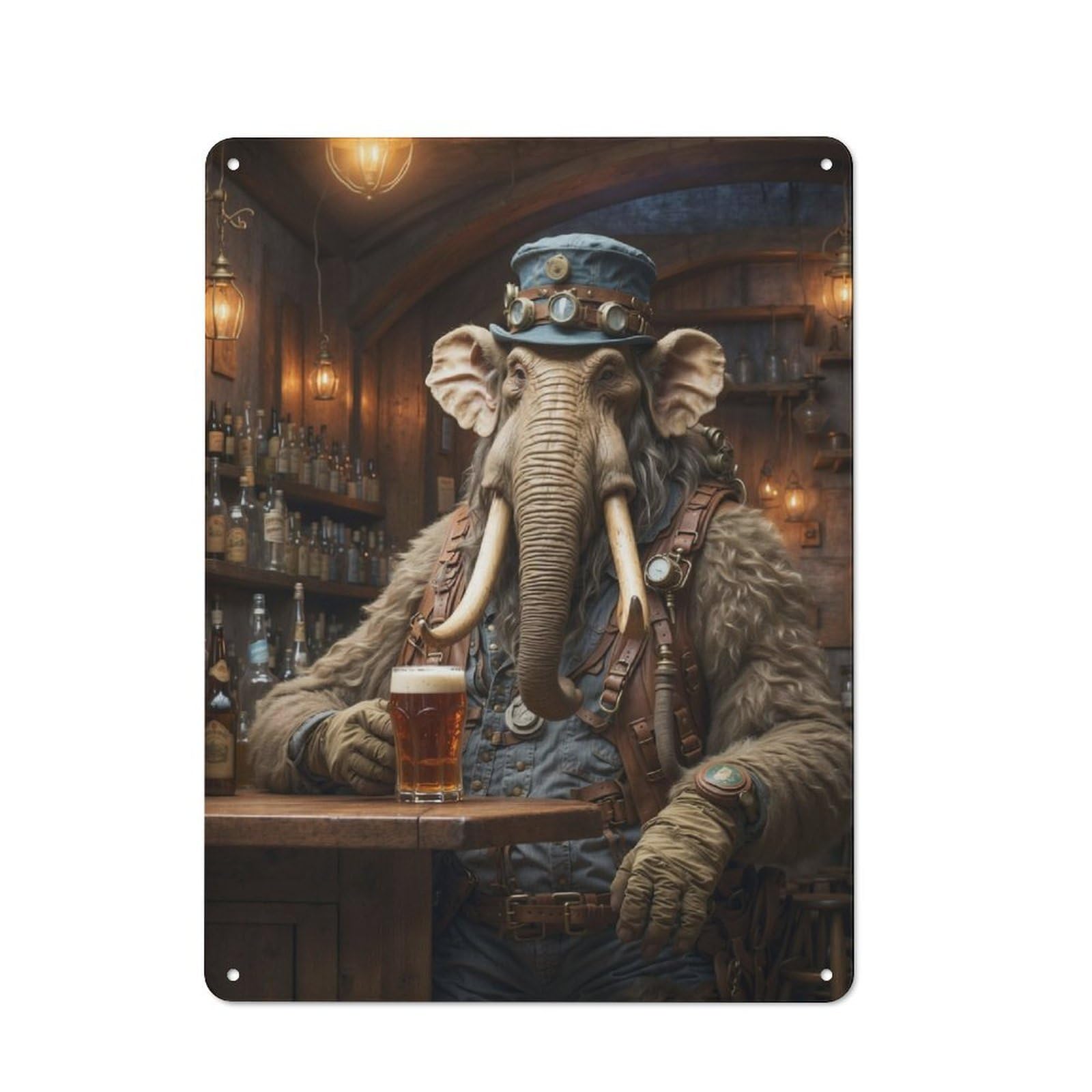 Junmoney Steampunk Beer Mammoth 40X30cm Vintage Metal Plaque With For Garage Or Workshop, A Christmas Gift For People Styling Garage And Workshop