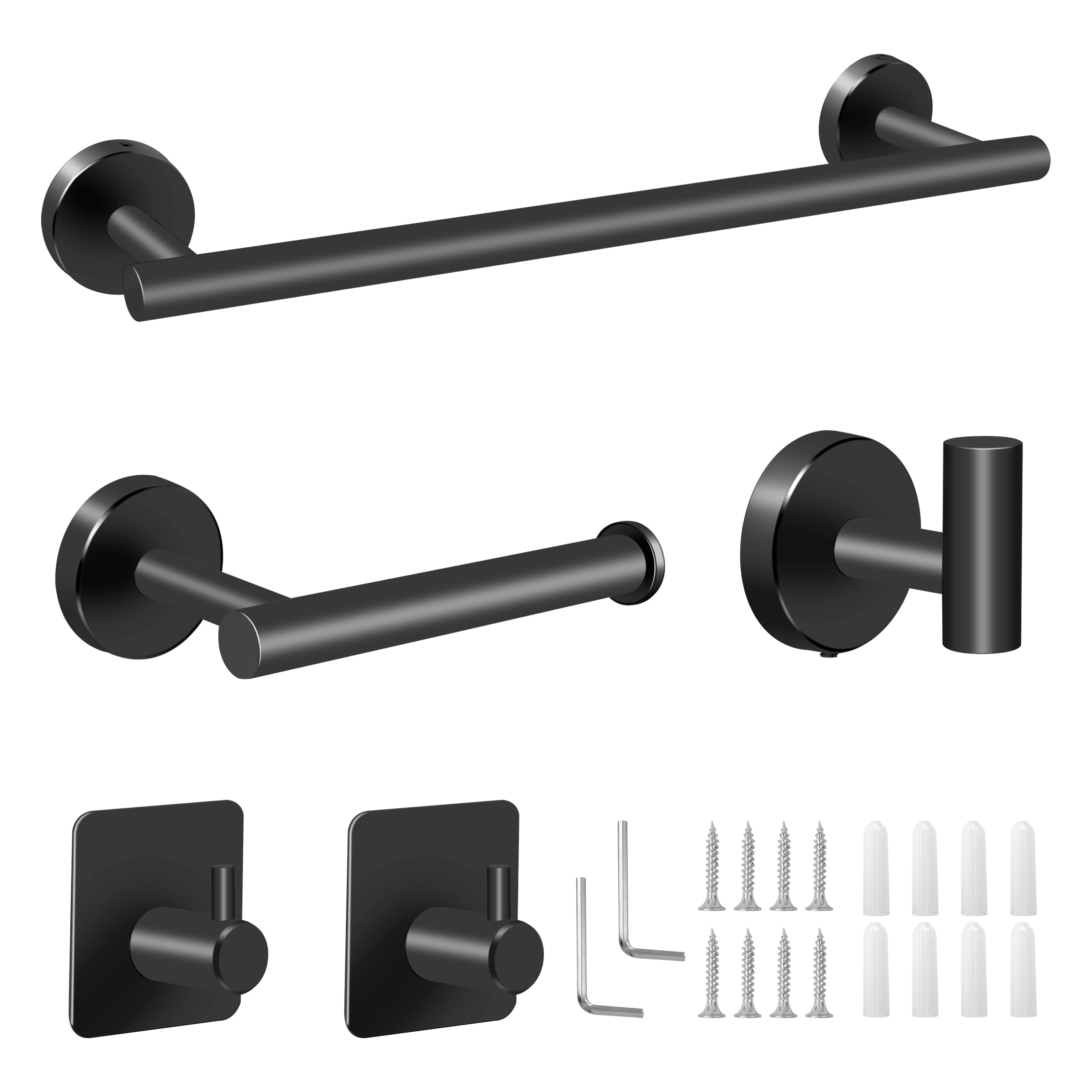 Juego de Toallero de Baño Juego de Herrajes de Baño de Acero Inoxidable Ganchos para Bata para Baño y Cocina 5 Piezas (Negro)