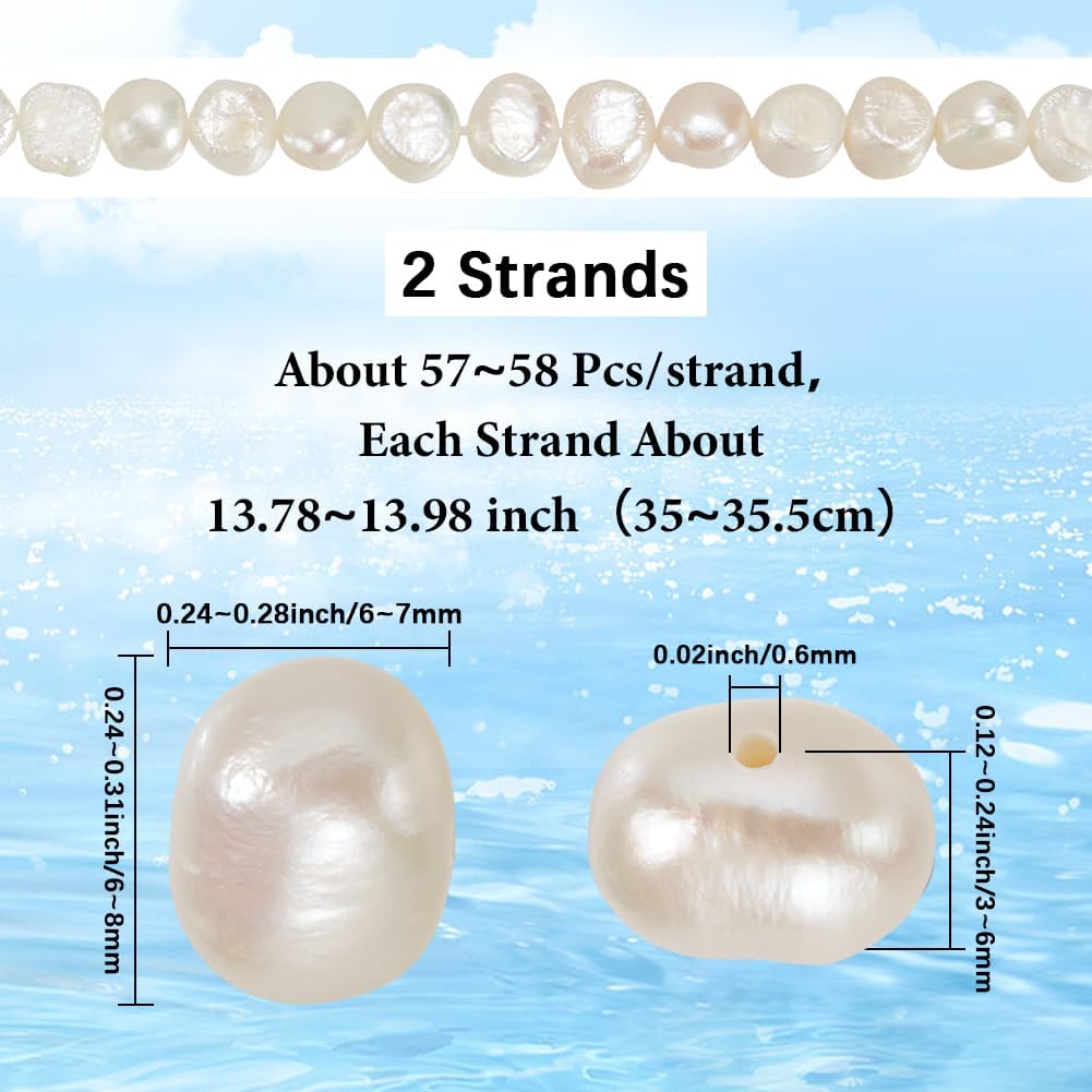 SUNNYCLUE 1 Box About 116Pcs 2 Strands 6mm Freshwater Pearl Beads Cultured Pearls Bulk Natural Undyed White Oval Irregular Shaped Loose Bead for Jewelry Making Crafts DIY Necklaces Bracelet Adult - Image 2