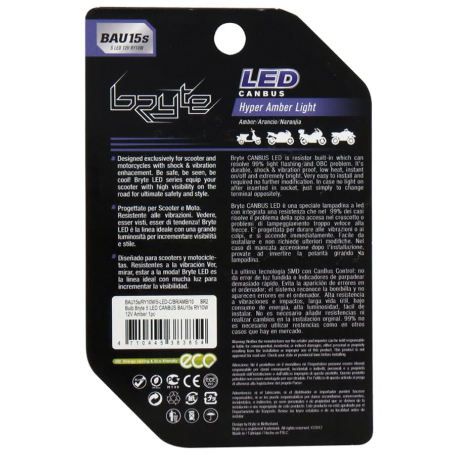 Bryte 1210663 Lampadina Bau15S 5 LED Canbus Ry10W, Arancio, 2 Pezzi