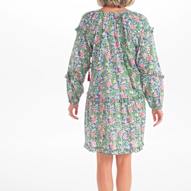 Mud Pie Women's Pace Tunic Dress – Cotton Cambric, V-Neck With Contrast Yoke & Elastic Cuffs