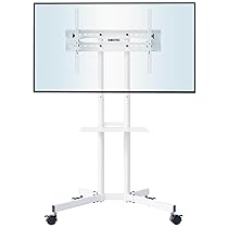 BONTEC Supporto da pavimento per TV da 32 a 85 pollici, LED, LCD, OLED, Plasma, piatto e curvo, altezza regolabile, con staffe fino a 60 kg, VESA max 600 x 400 mm, bianco