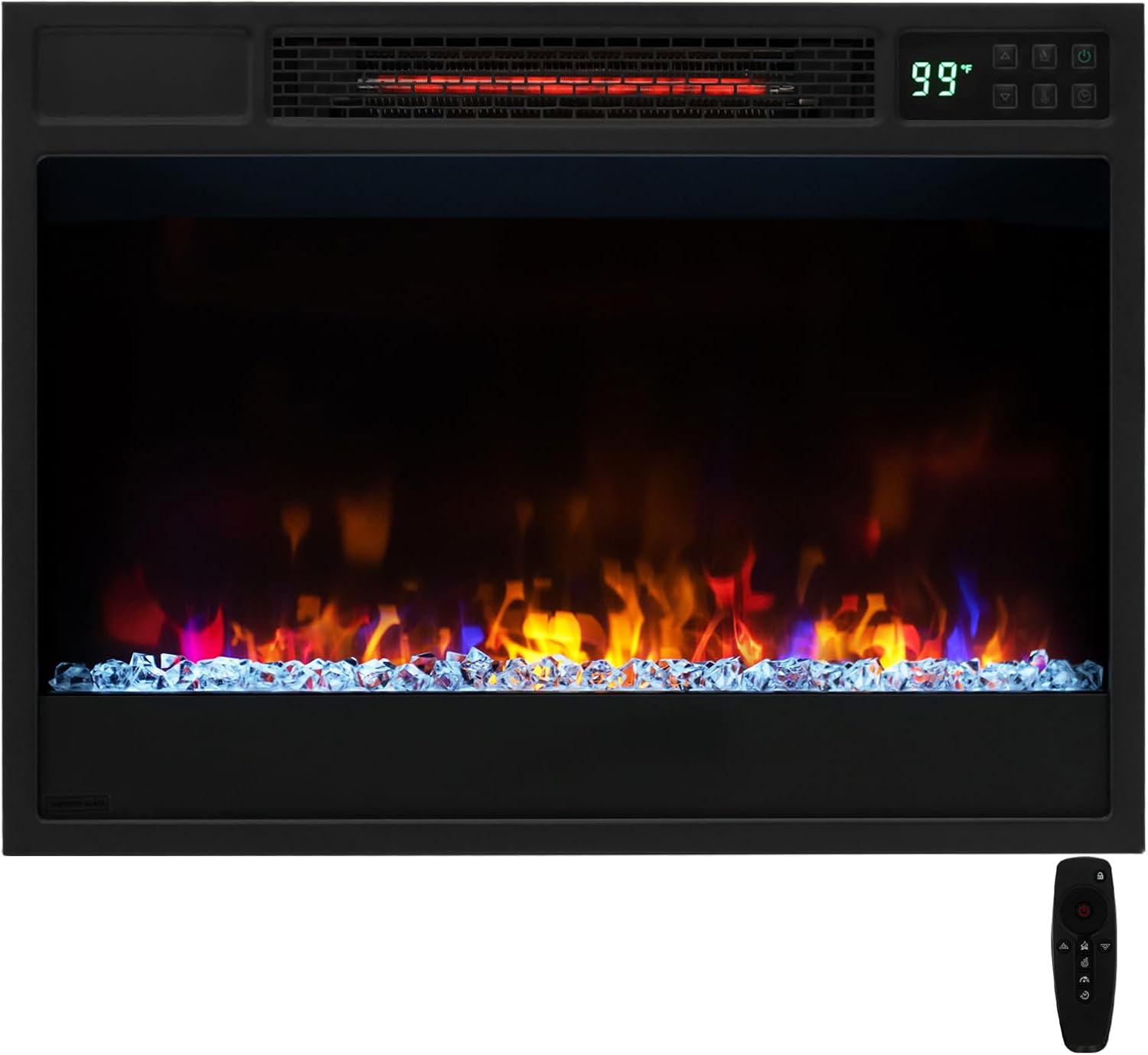GOFLAME 23 Inch Electric Fireplace Insert, Recessed Quartz Fireplace Heater with 6 Flame Modes & 5 Brightness, Breathable Design, Remote Control, 8H Timer, Overheat Protection, 1500W