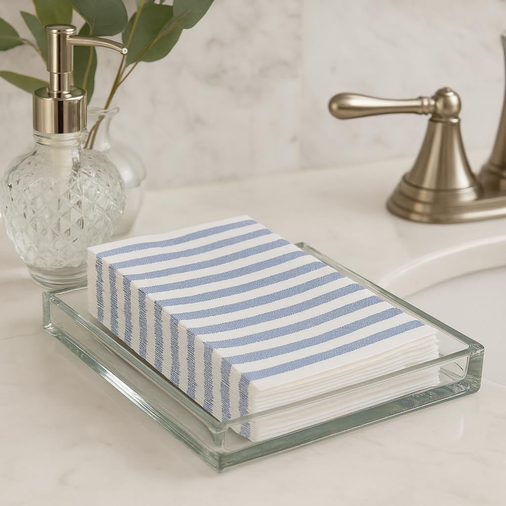 Made in Italy Linen-Feel Disposable Guest Towels - Premium Airlaid Cloth-Like Bathroom Napkins, Soft & Absorbent Luxury Hand Towels, Elegant Striped Dinner Napkins for Parties