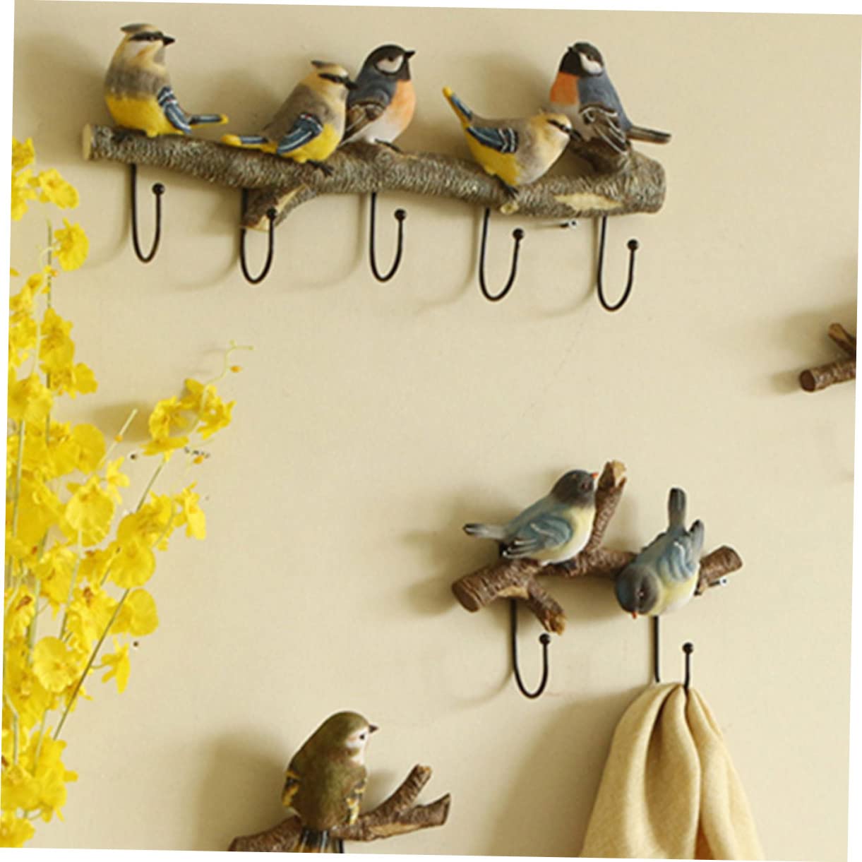 GLEAVI Ganci Da Parete Decorativi in Resina a Forma Di Uccelli, Appendiabiti e Porta-cappelli Rustici in Legno, Set Da 2 Pezzi Per Ingresso, Soggiorno e Camera Da Letto