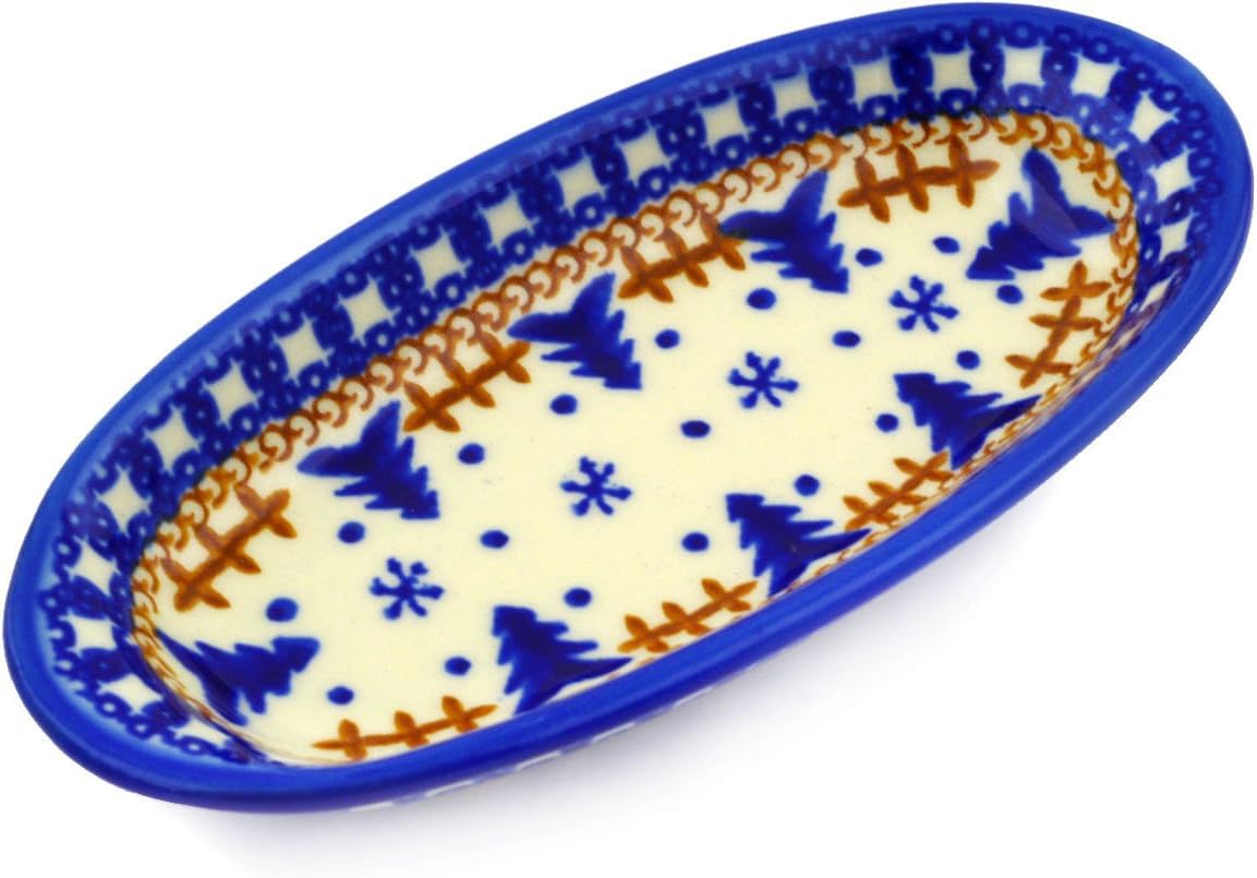 Polmedia Polish Pottery Condiment Dish - Winter Snow Pattern Handmade in Boleslawiec Poland by Ceramika Bona + Certificate of Authenticity