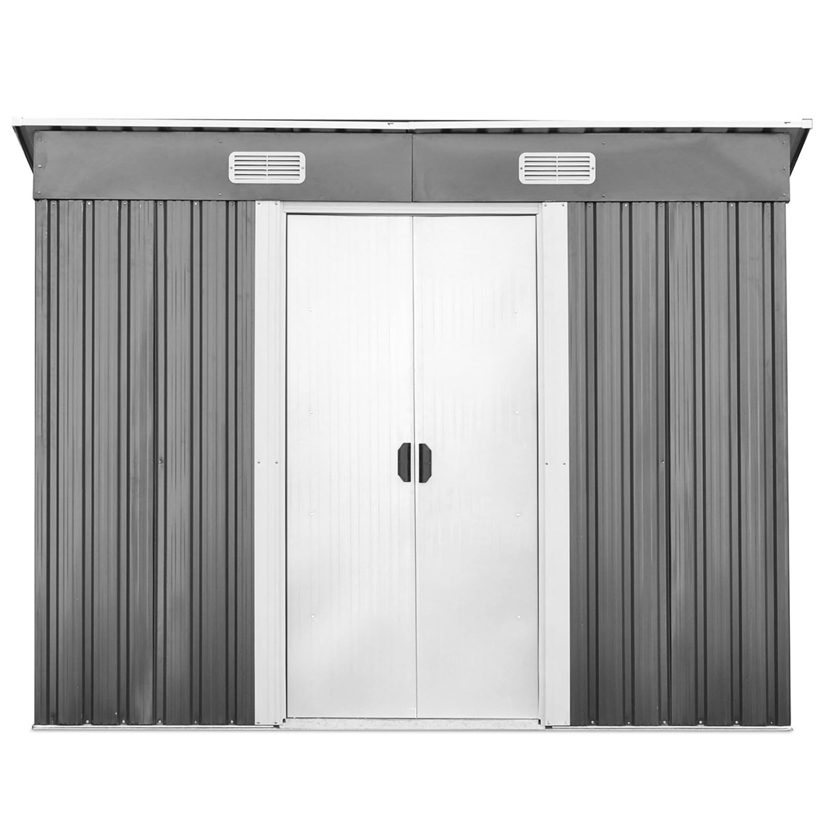 COSTWAY Casetta da Giardino Porta Attrezzi in Lamiera Acciaio Zincato, con Sfoghi, Ante Scorrevoli e Maniglie, Capanno da Esterno per Cortile, Giardino e Fattoria, 238 x 131 x 181 cm