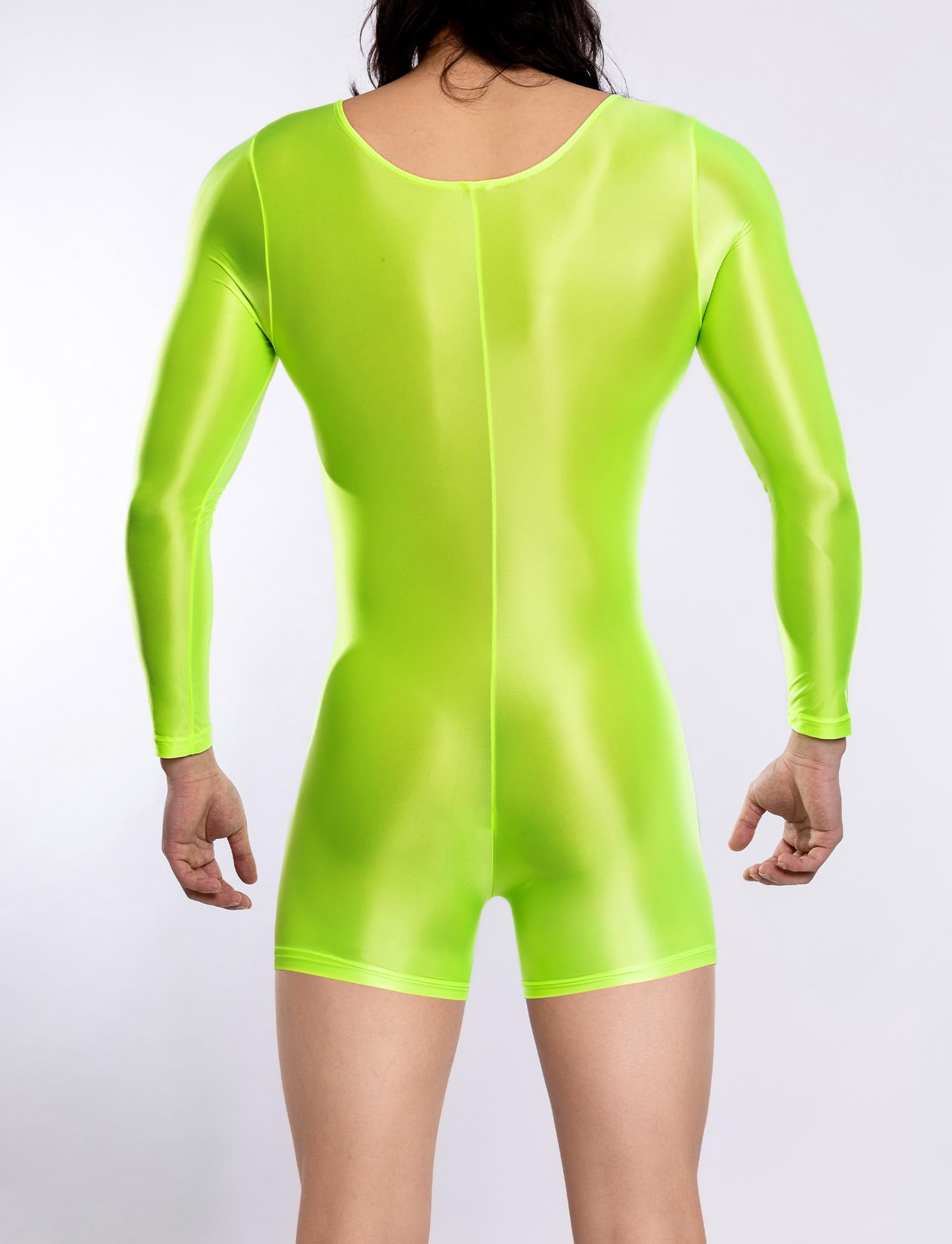 AIEOE Herren Durchschauen Lange Ärmel Bodysuit Mens Bikini Slips Stretchy Body Glossy Silky Jumpsuit Öl Glänzende Overall