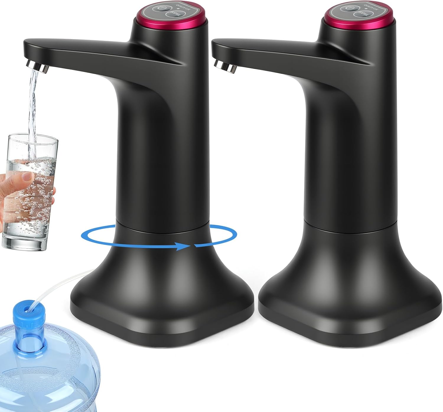 2 Pack Water Dispenser Pump for 5 Gallon Bottle, USB-C Rechargeable Portable Water Jug Pump, Automatic Countertop Water Dispenser for Home & Office