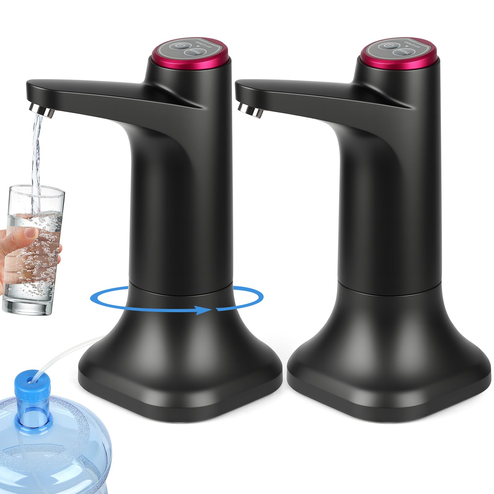 Paquete de 2 bombas dispensadoras de agua para botella de 5 galones, bomba de jarra de agua portátil recargable por USB-C, dispensador automático de agua para encimera para el hogar y la oficina
