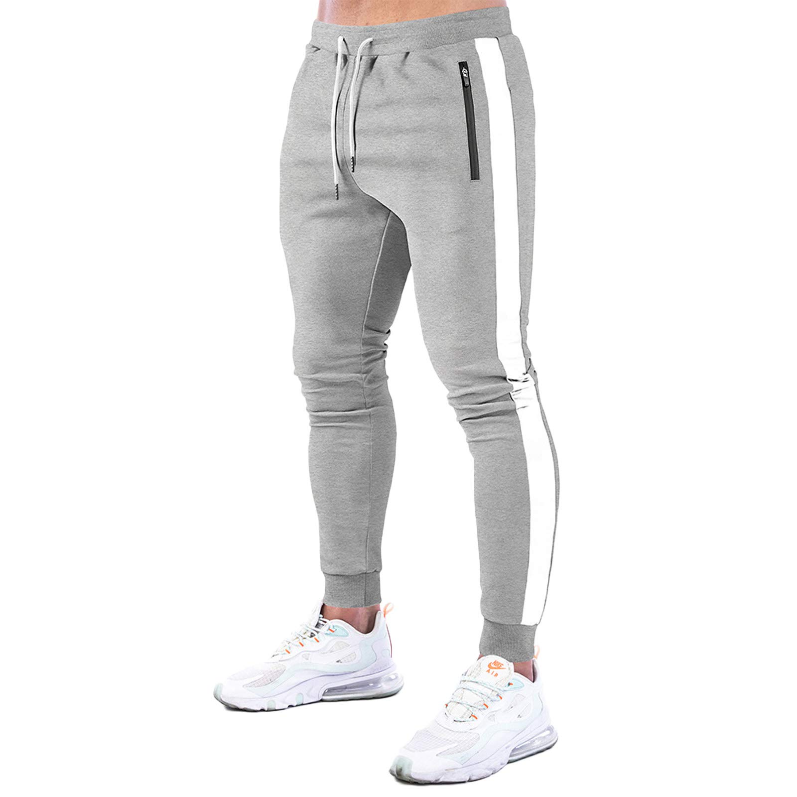 Makingda Men's 5-Grey Tracksuit Bottoms Slim Fit Tapered Joggers Gym Pants Skinny Sweatpants Running Training Sports Trousers With Zip Pocket-Xl
