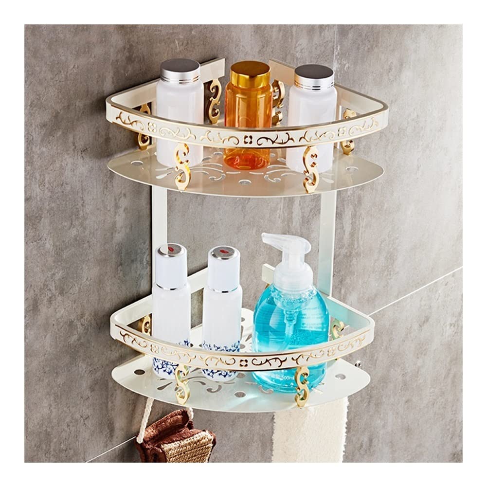 ZHZJQE Exquisite Bathroom Shelves Shower Caddy Bathroom Black Shelf with Towel Bar Space Aluminum Corner Towel Rack with