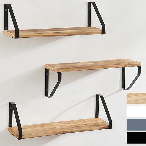 TFER Floating Wall Shelves for Bedroom/Bathroom, Set of 3, Geometric Hanging Shelf for Living Room/Kitchen/Laundry Room, Wall Mounted Shelves, Rustic Wood Shelves for Wall Décor & Storage