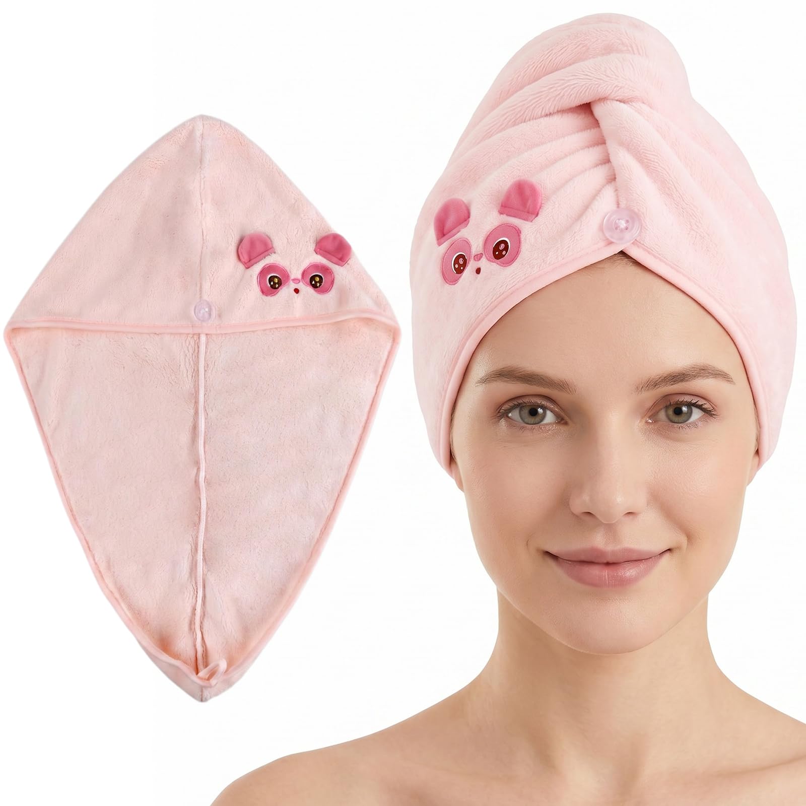 Asciugamano per Capelli,Multifunzionale Asciugamani Capelli a Turbante con Bottoni Super Morbido e Assorbente Asciugamano Microfibra Capelli per Yoga, Cura Della Pelle, Lavaggio Dei Capelli (rosa)