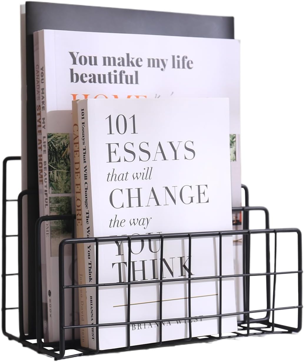 File Folder Organizer for Desktop,3 Section Metal Vertical magazine Stand Holder,Paper tray/Mail countertop/Record/Letter/Book Rack Sorter Holders,Desk organizers and accessories & office supplies