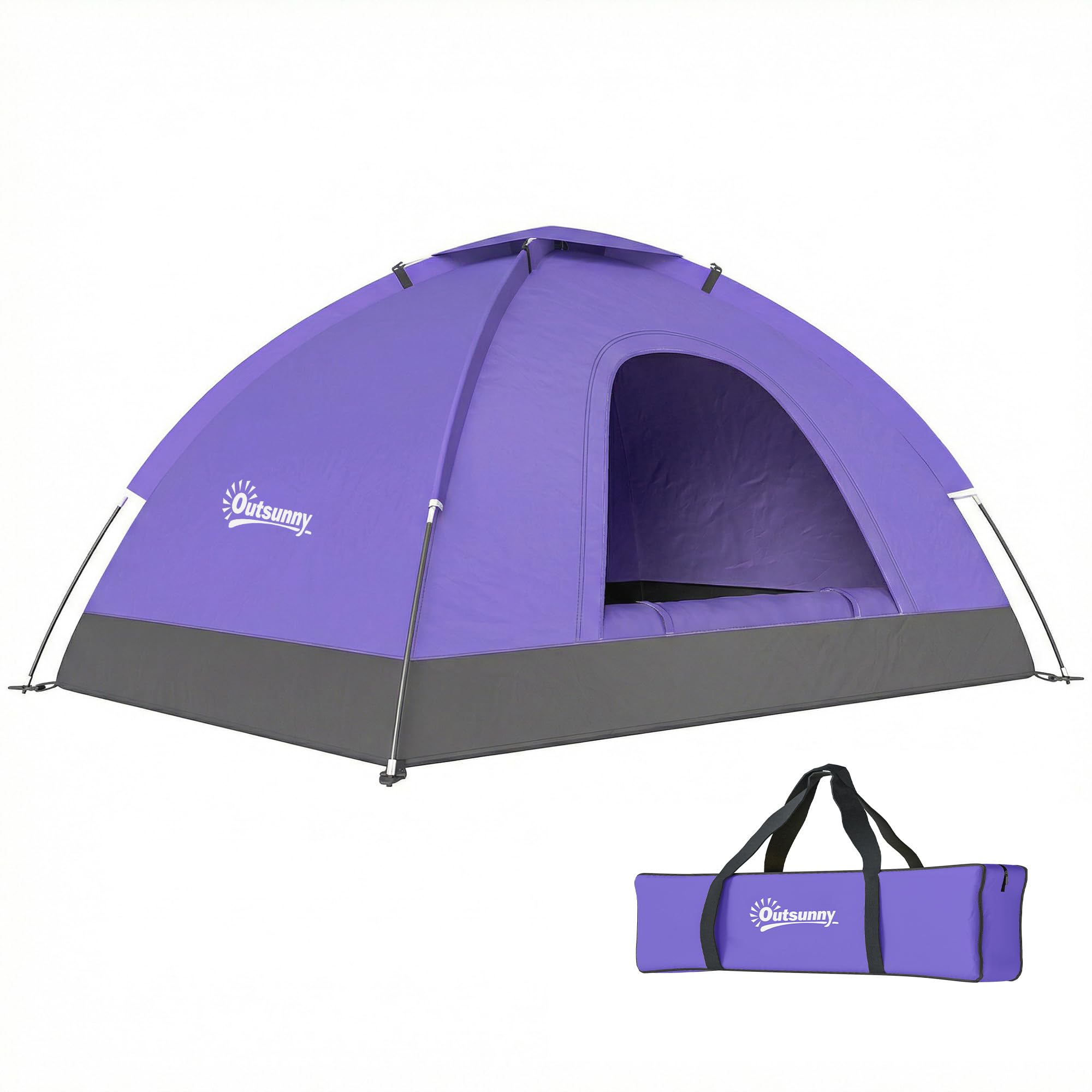 Outsunny 2 Person Camping Tent, Dome Tent with Zipped Doors, Storage Pocket, Portable Handy Bag, Light Purple — image 1