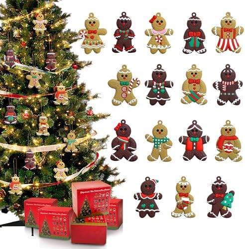 Gingerbread Christmas Decorations -16-Pcs Gingerbread Man Ornaments for Christmas Tree Set with Gift Box, 3 '' Assorted Hanging Decor for Christmas Tree, Indoor Home, Office & Holiday Party Decoration