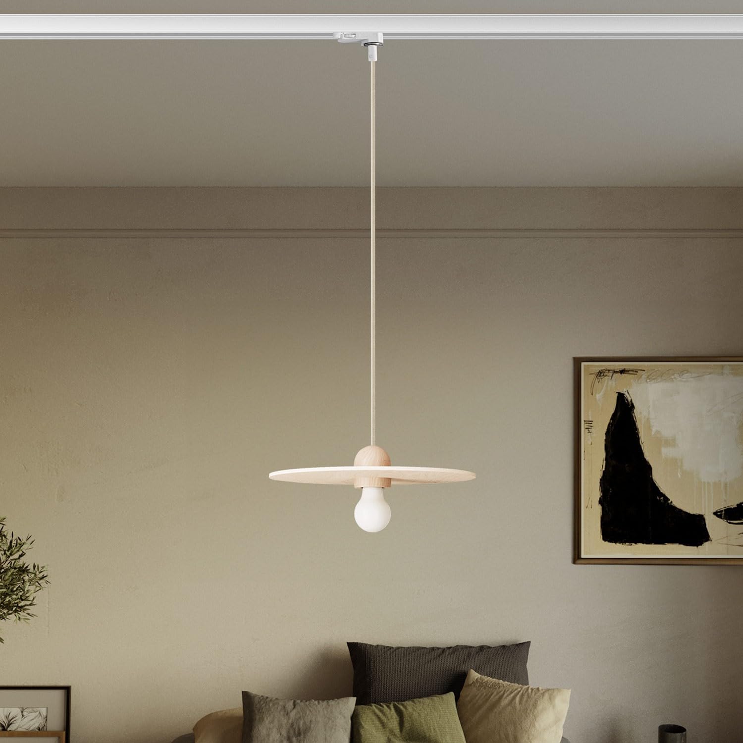 creative cables - Projecteur sur rail en bois avec câble textile et abat-jour en forme d'OVNI - Ampoule incluse