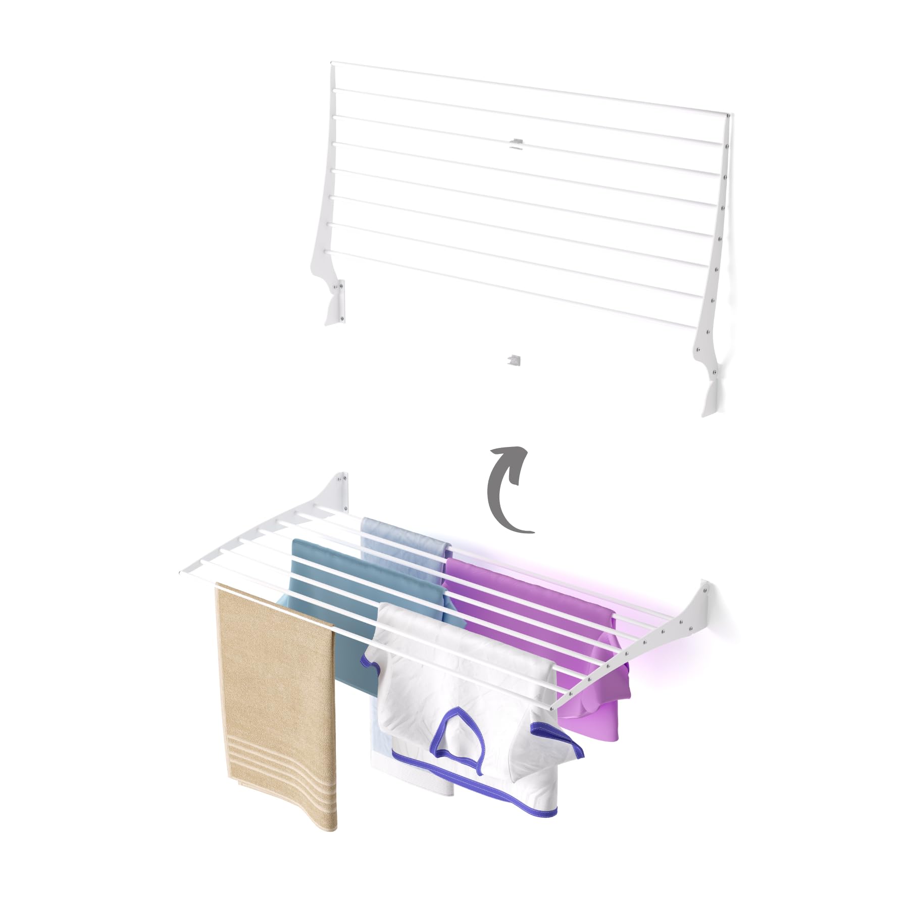 Foxydry White - Closing Upwards Fold Wall Mounted Clothes Drying Rack, Black Folding And Rebaltable For Indoor Or Outdoor Aluminium And Steel 100X50x57 Cm / 39.3X19.6x22.4 In (100 Cm, White)