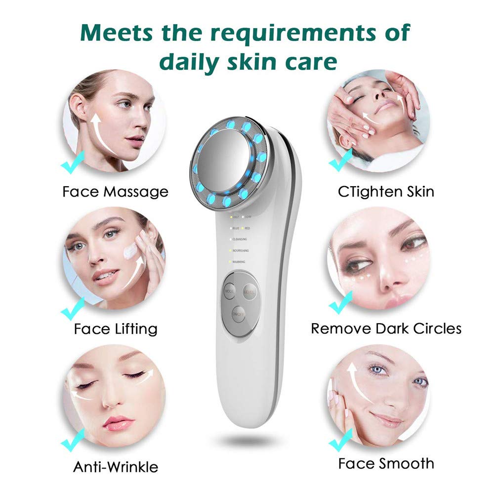 Appareil Anti Rides Visage, 7 En 1 Appareil Massage Soin Visage Dispositif De Beauté Ultrasonique LED Lumière Appareil De Beauté Mésothérapie ION Photon Soins De La Peau