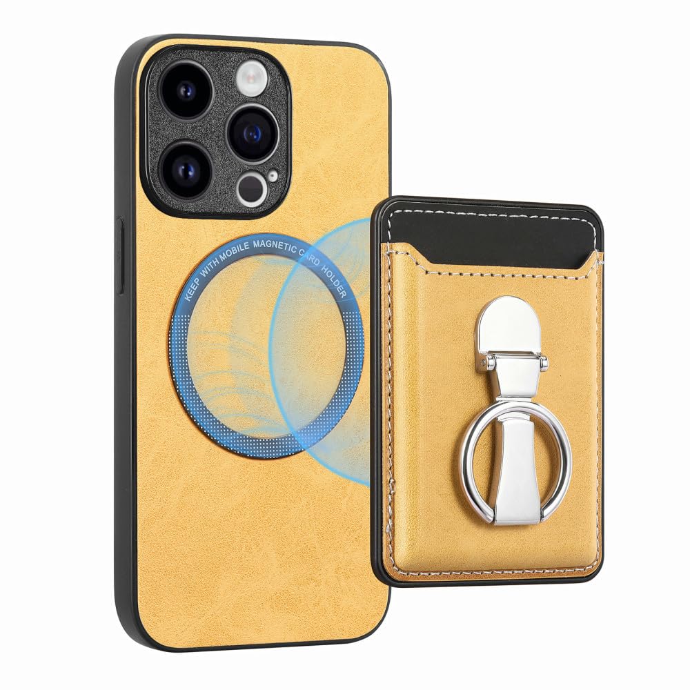 Coque iPhone 14 Plus antichoc aimantée ENILSA étui cuir avec support jaune - 8