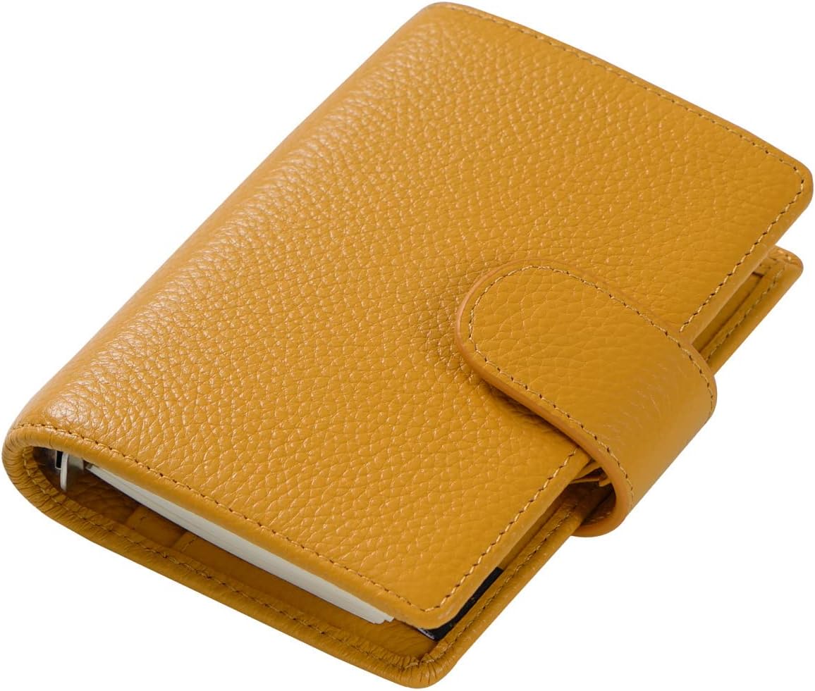 A8 Regular Rings Planner - Genuine Leather Binder Organizer Wallet (Pebbled-Mustard, 15mm Ring)