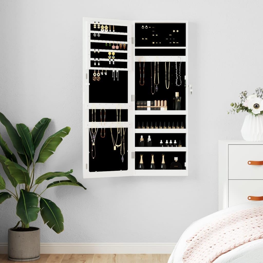 Schmuckschrank mit Spiegel zur Wandmontage in Wei  375x10x106 cm mit abschlie barer T r und weichem Innenfutter f r sichere Aufbewahrung