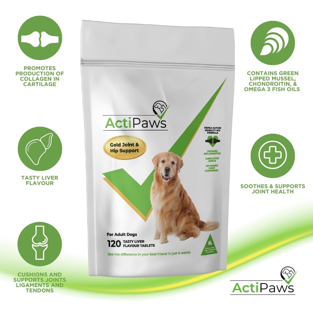 Actipaws Gold - Hip & Joint Supplement for Adult Dogs - with Glucosamine, Chondroitin, Green Lipped Mussel Aged 6 & Up (60 Tablets) - Image 4