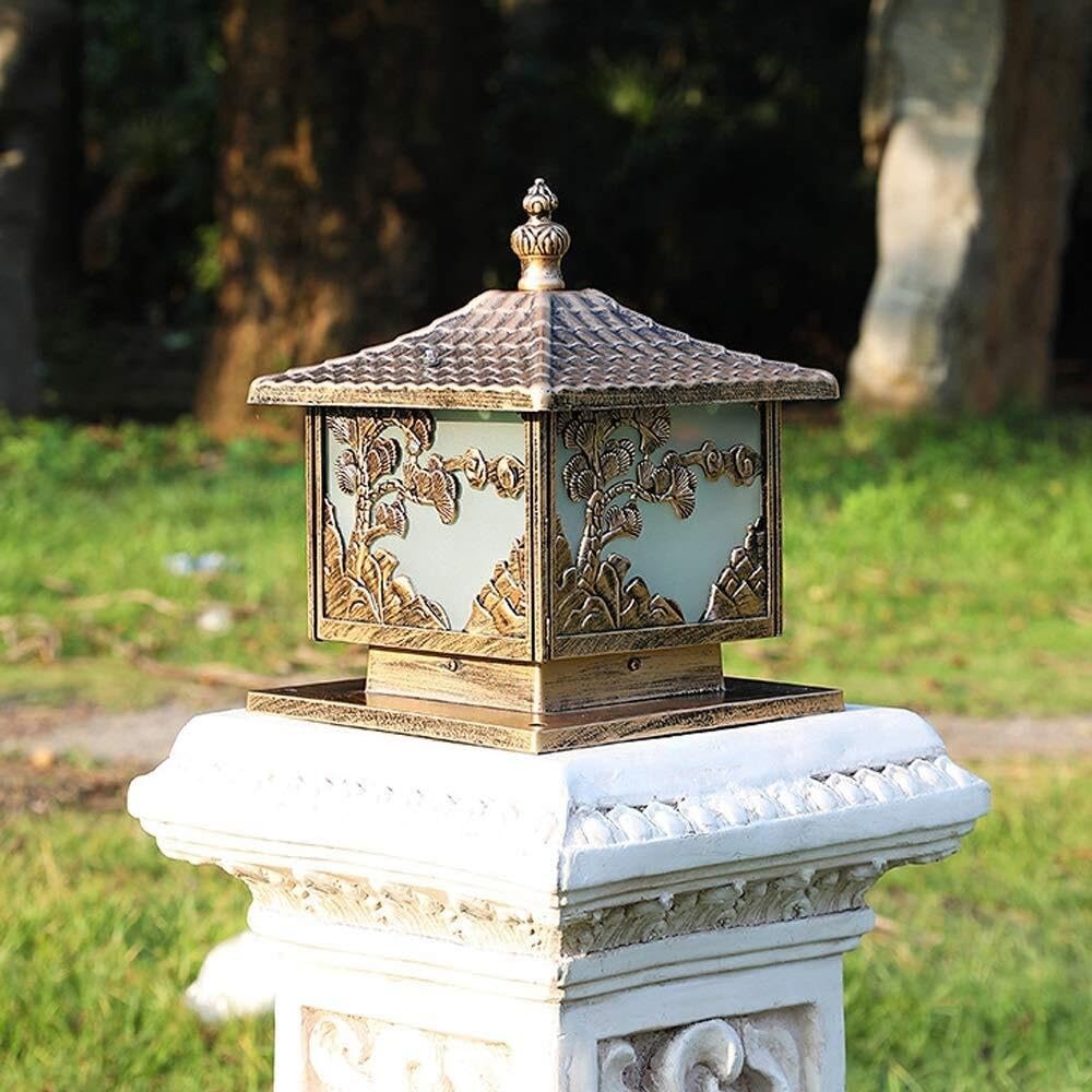 Palo Luce Luci da Esterno Quadrate Lampada Pilastro per Patio in Stile Europeo Cortile E27 Colonna Luce Giardino per Villa Esterno Giardino(Bronze,30 * 35cm)